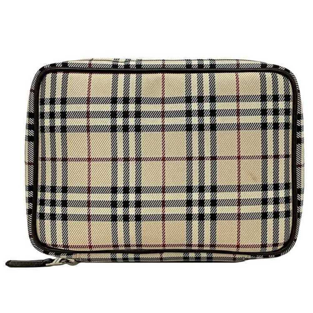 Burberry Clutch Beige Check Clutch Zipper Nova Square Round Cosmetic Inner